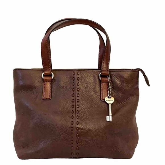 Fossil Handbags - Fossil Women's Brown Leather Mini Tote Bag Handbag Purse Double Handles With Key